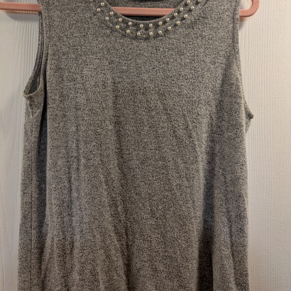 Gray Sleeveless Top with Pearl Detailing